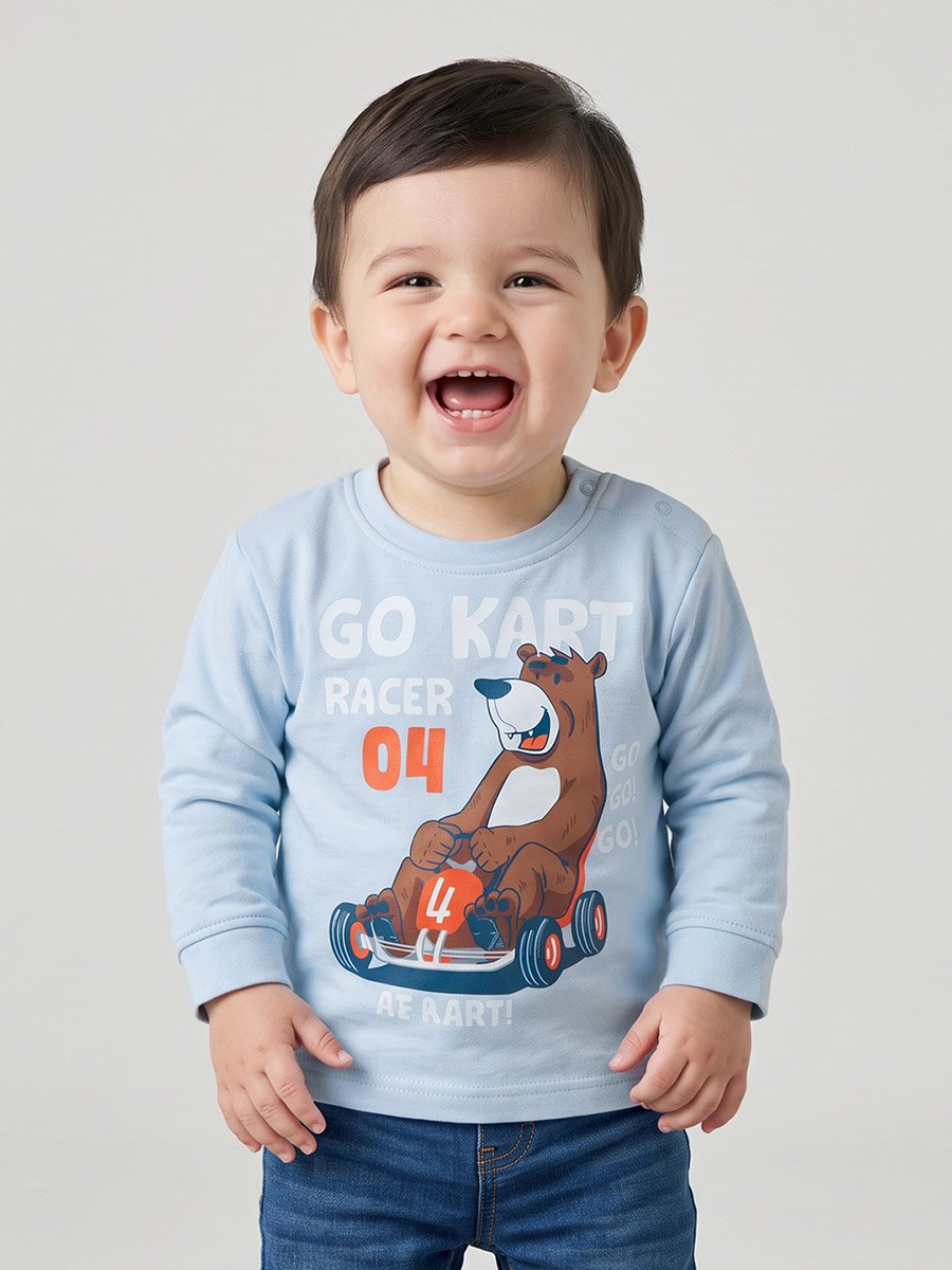 Baby Boys Blue Cotton Go-Kart Racer Sweatshirt