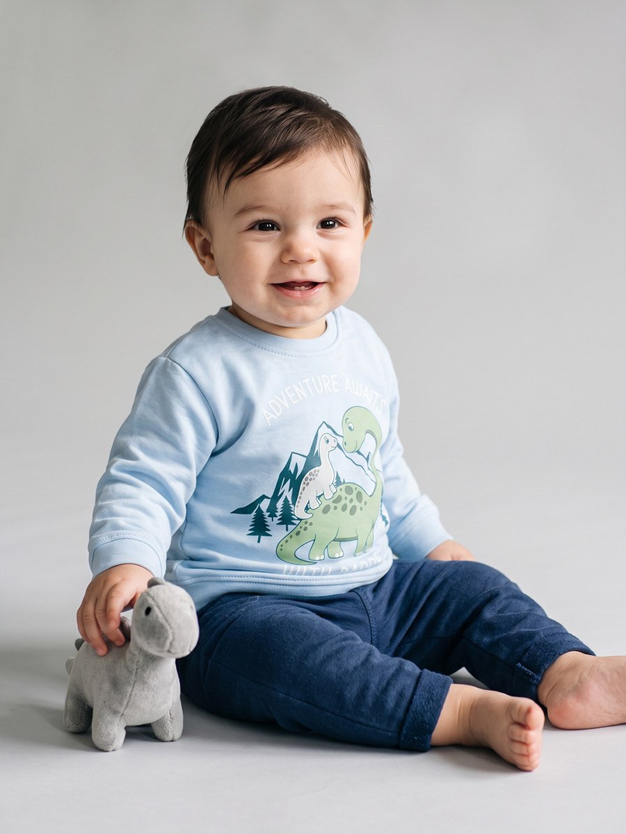 Baby Boys Blue Dino Adventure Graphic Sweatshirt