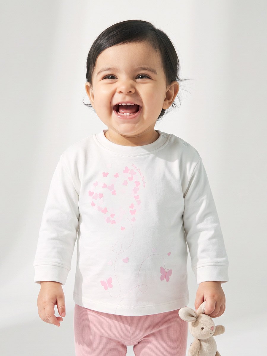 Baby Girls Off-White Cotton Graphic Print Sweatshirt