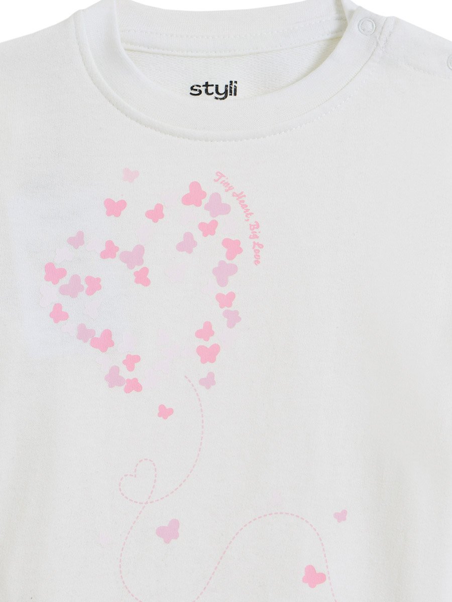 Baby Girls Off-White Cotton Graphic Print Sweatshirt
