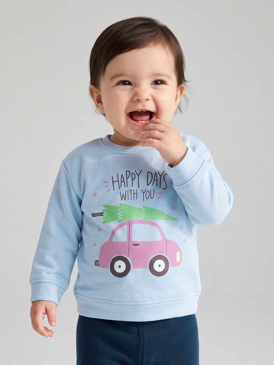 Baby Girls Light Blue Cotton Graphic Sweatshirt