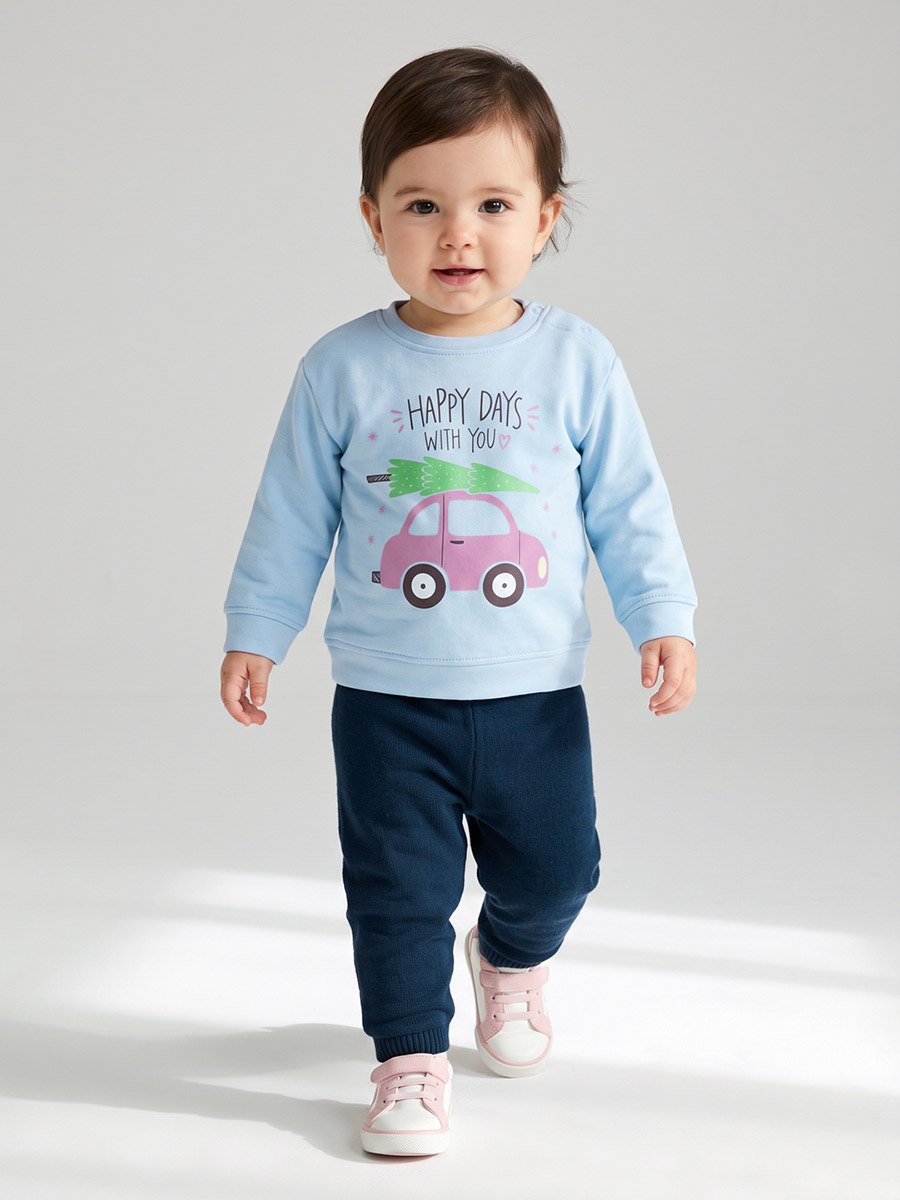 Baby Girls Light Blue Cotton Graphic Sweatshirt