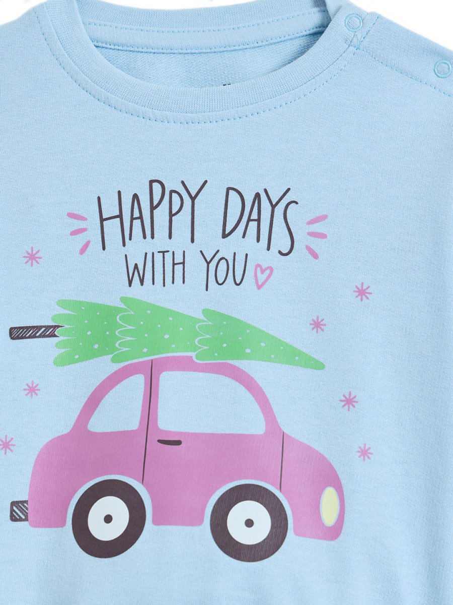 Baby Girls Light Blue Cotton Graphic Sweatshirt
