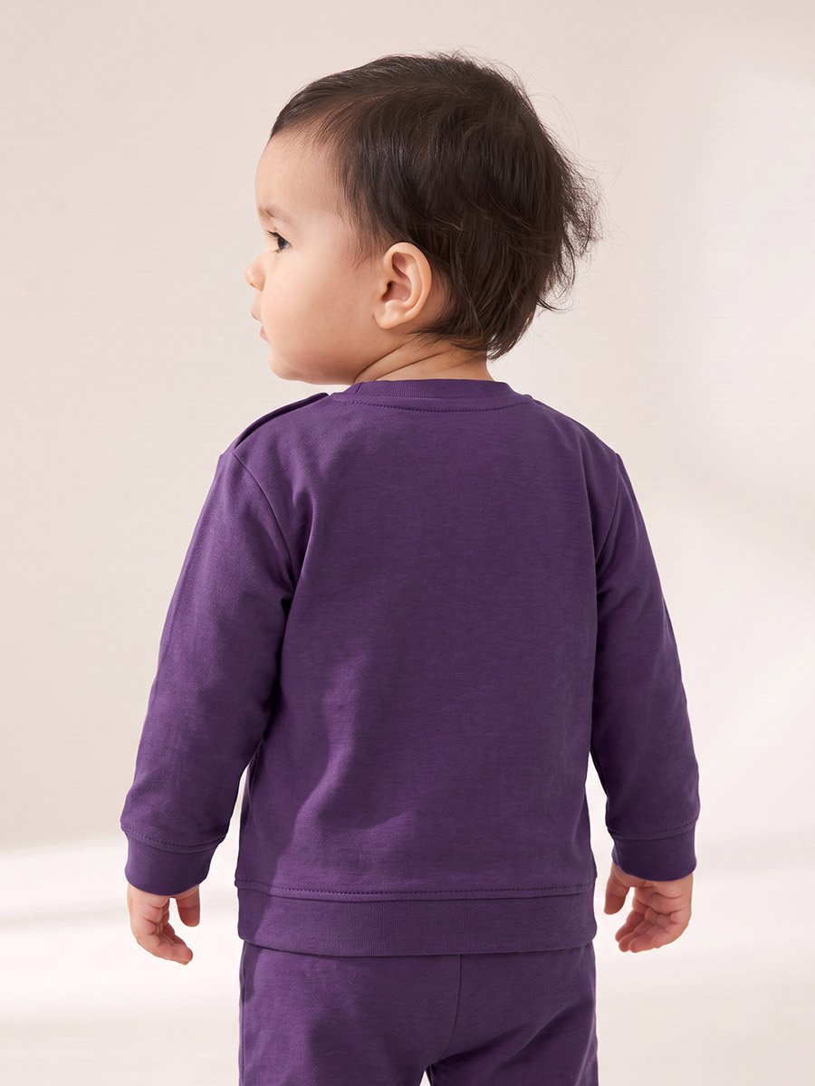 Baby Girls Purple Bunny Cotton Sweatshirt with Shoulder Snap
