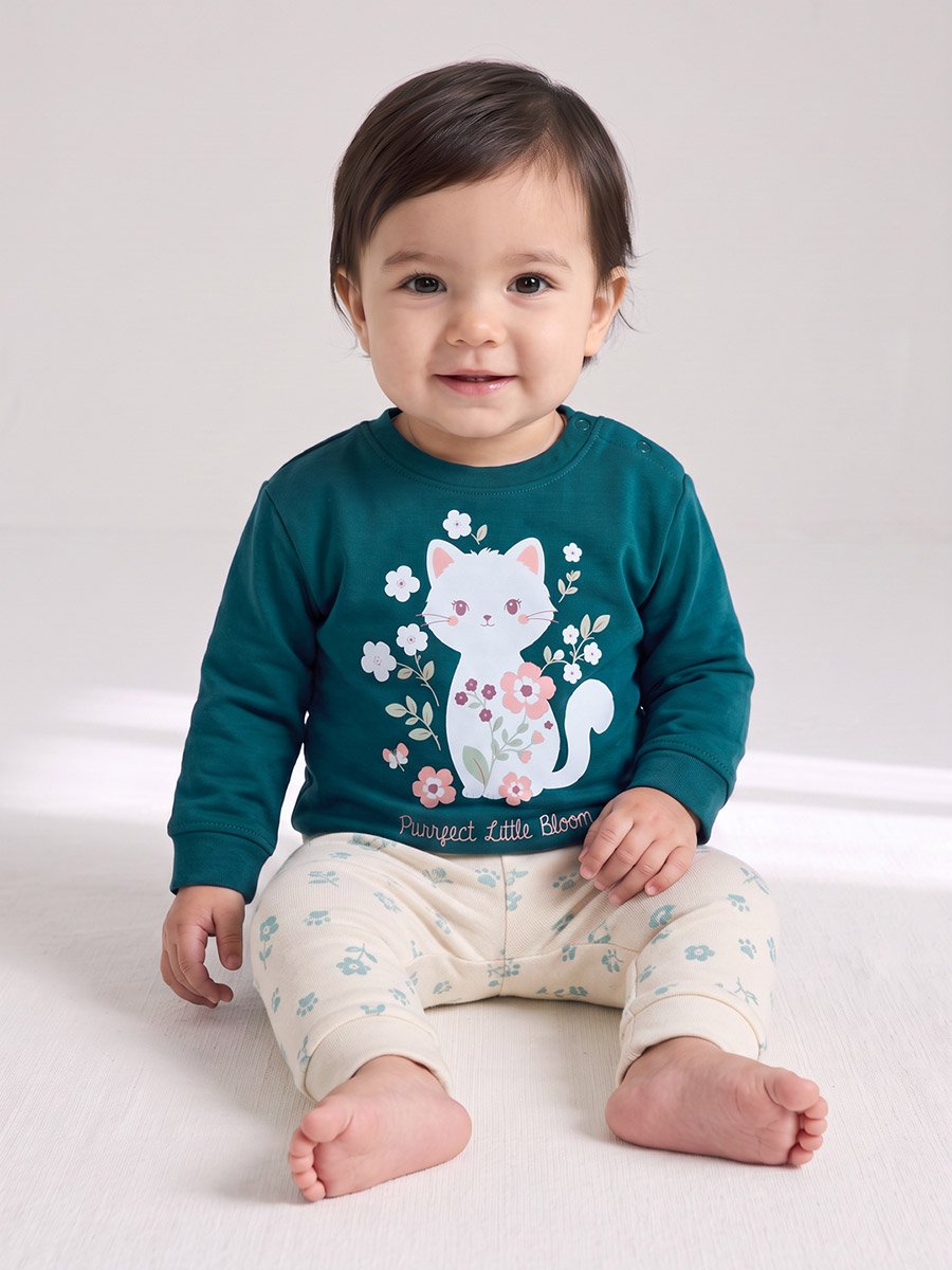 Baby Girls Green Cotton Graphic Sweatshirt