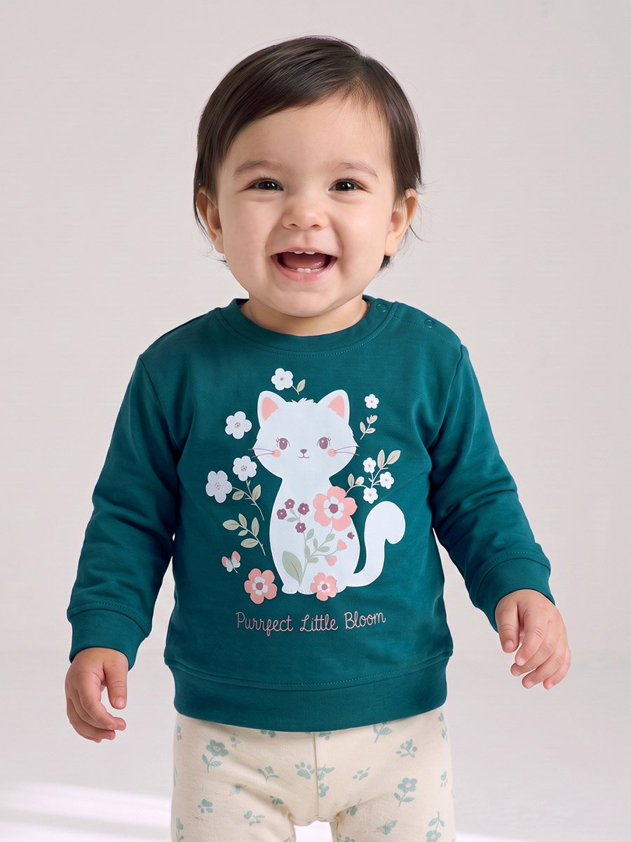 Baby Girls Green Cotton Graphic Sweatshirt