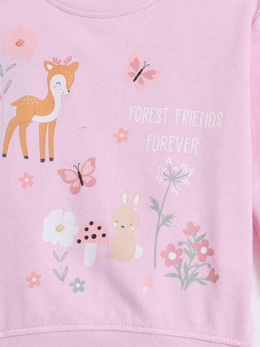 Baby Girls Pink Cotton Graphic Sweatshirt with Shoulder Snap