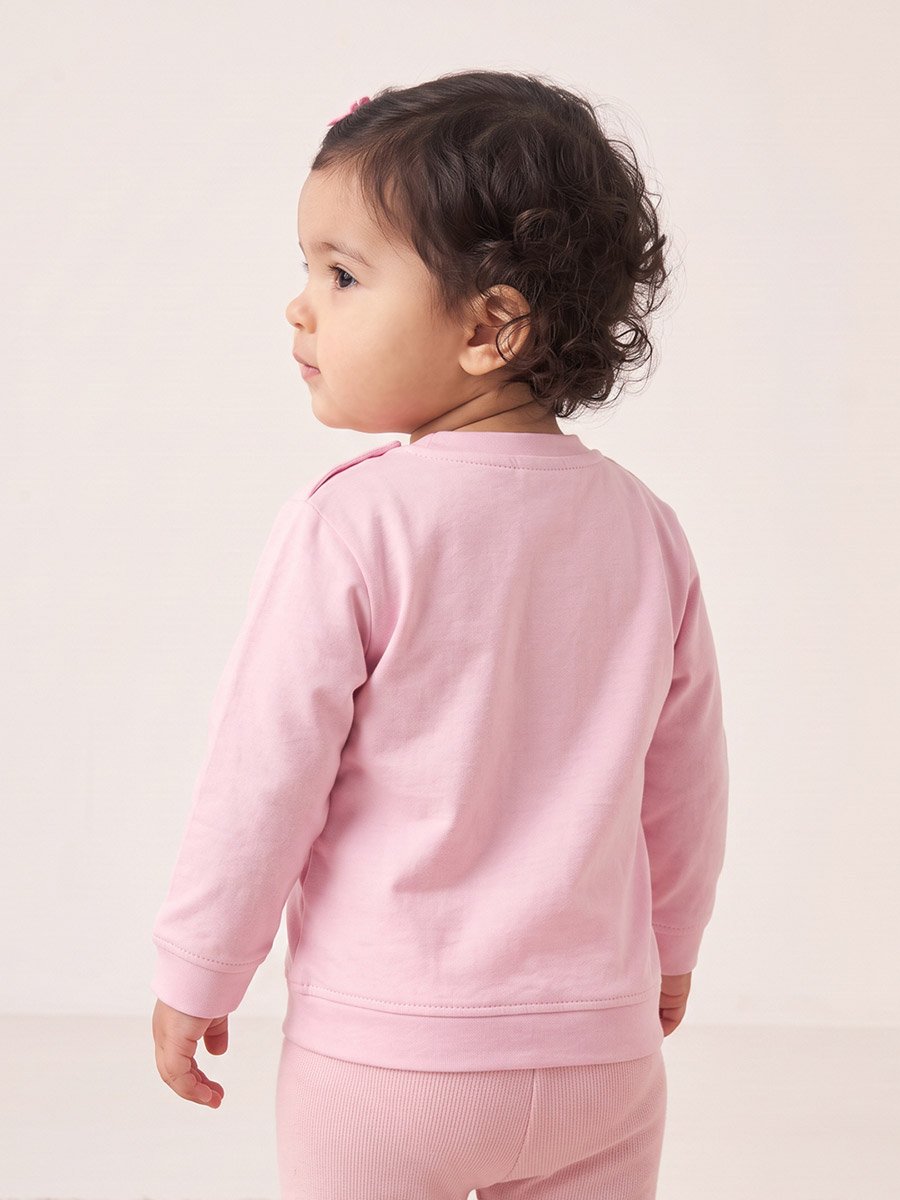 Baby Girls Pink Cotton Graphic Sweatshirt with Shoulder Snap