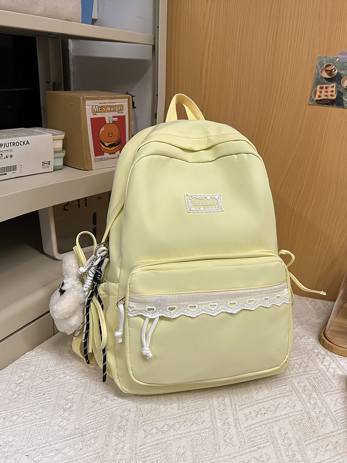 Nylon Plain Yellow Backpack