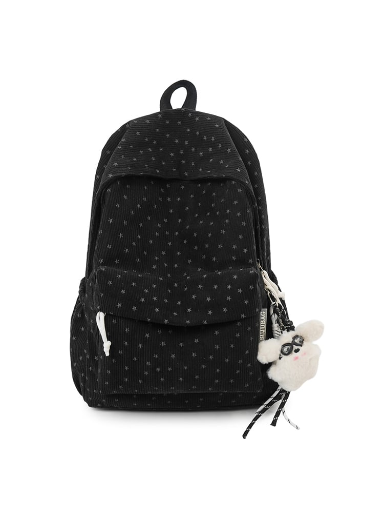 Black Corduroy Star Print Backpack