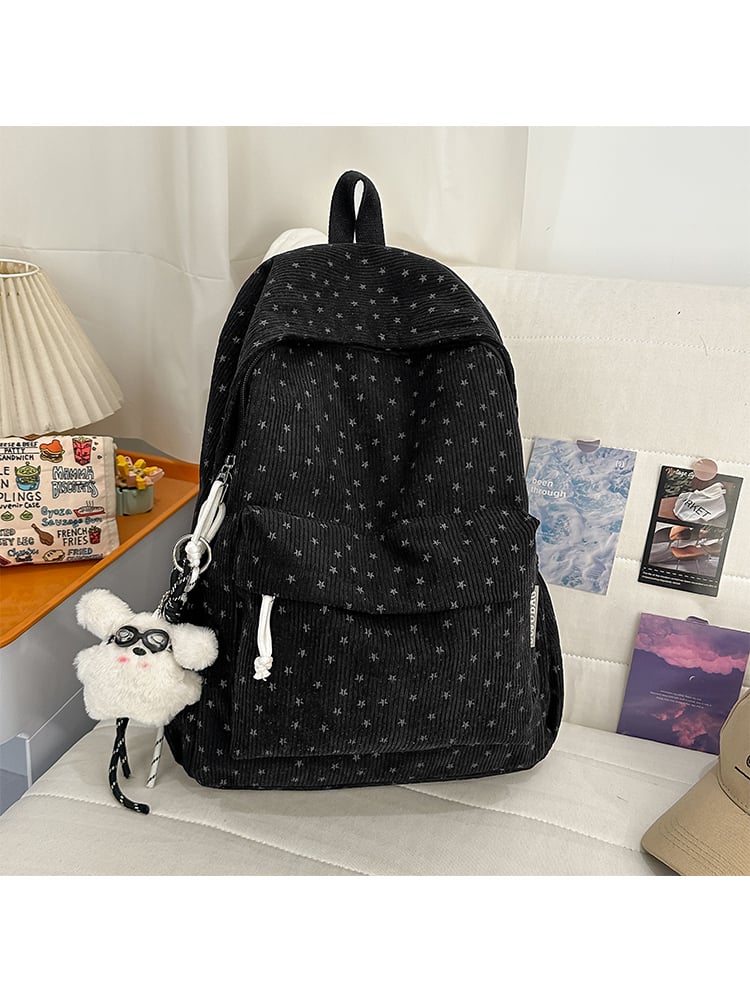 Black Corduroy Star Print Backpack