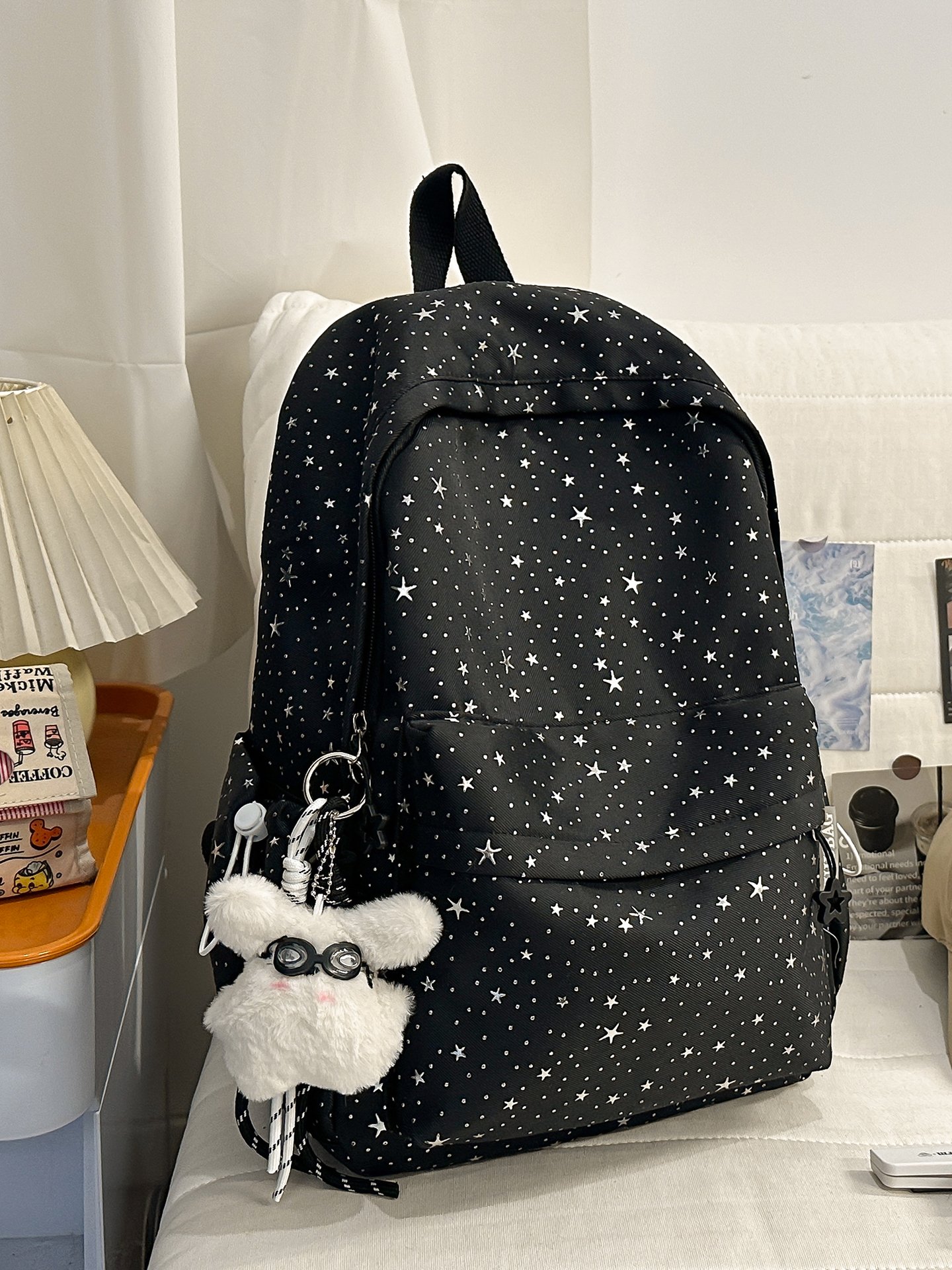 Black Star Print Nylon Backpack