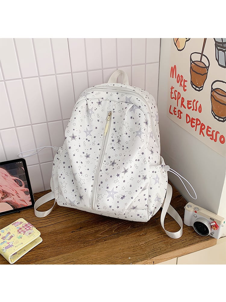 White Star Pattern Nylon Backpack