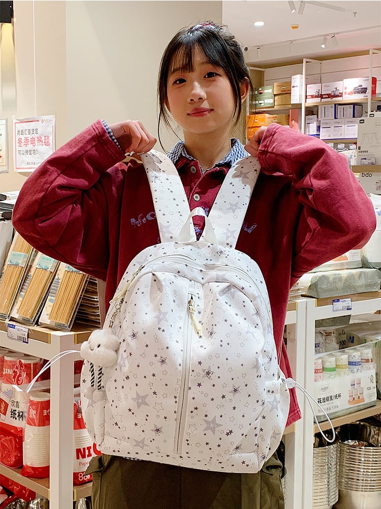 White Star Pattern Nylon Backpack