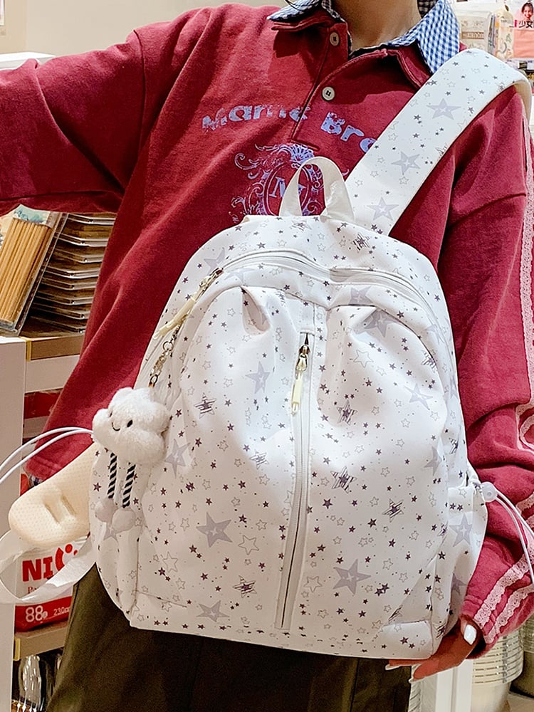 White Star Pattern Nylon Backpack