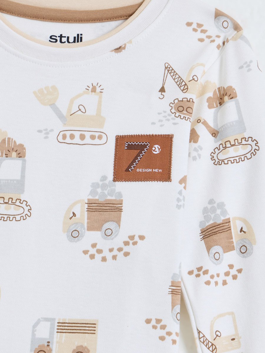 Baby Boy Beige Cotton Printed Long Sleeve T-Shirt and Joggers Set