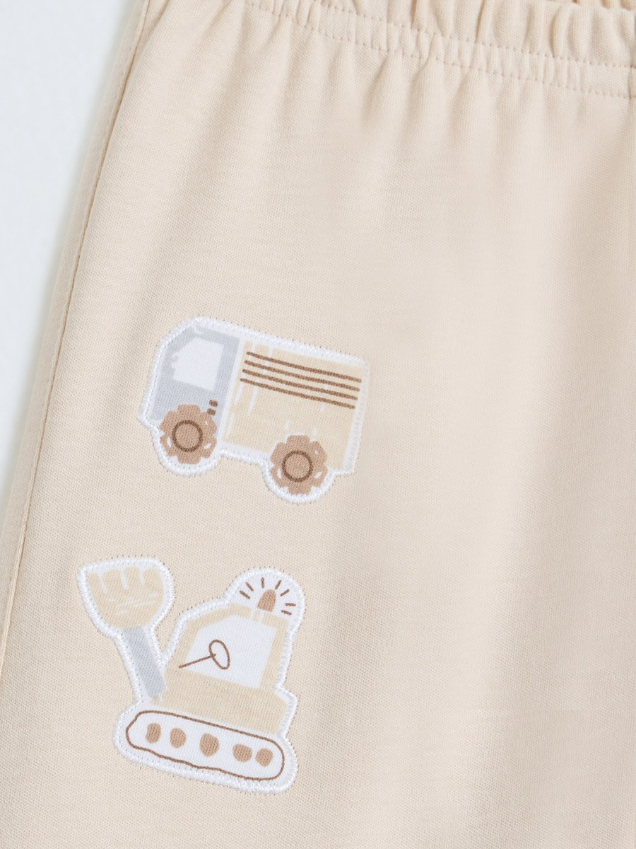 Baby Boy Beige Cotton Printed Long Sleeve T-Shirt and Joggers Set