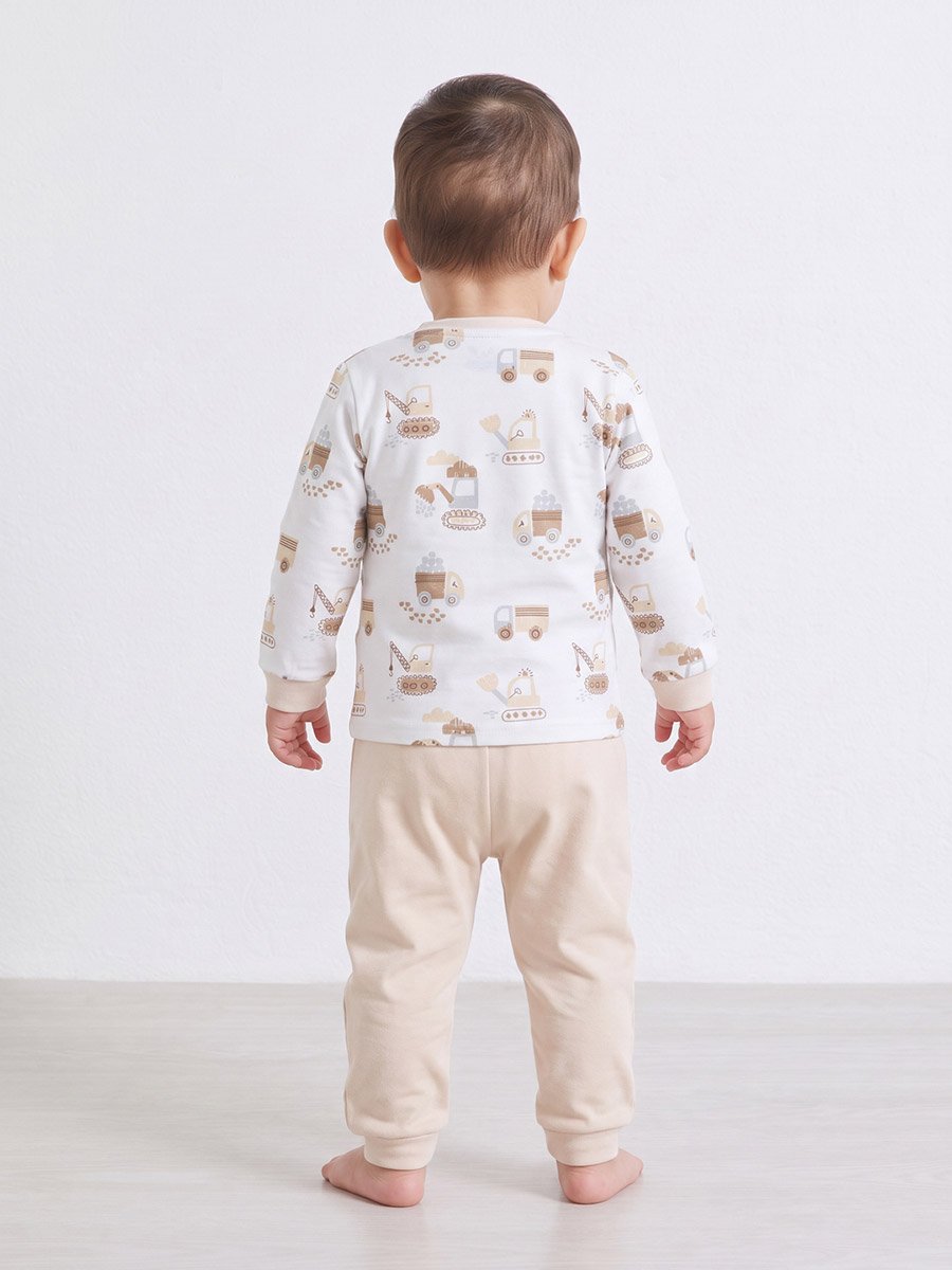 Baby Boy Beige Cotton Printed Long Sleeve T-Shirt and Joggers Set