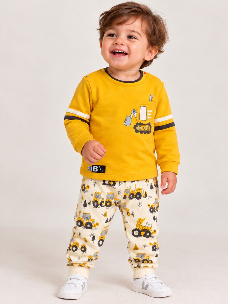 Baby Boy Graphic Long Sleeve Cotton T-Shirt and Joggers Set