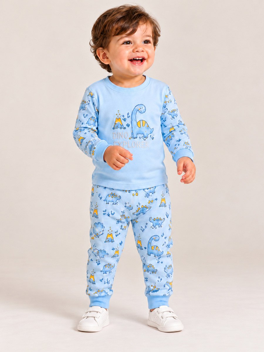 Baby Boy Blue Dino Explorer Cotton T-Shirt and Joggers Set