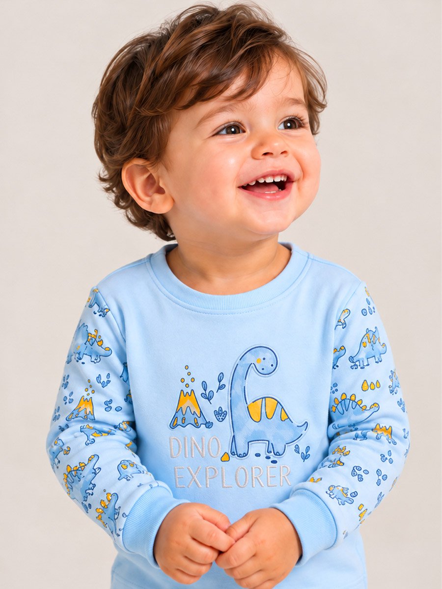 Baby Boy Blue Dino Explorer Cotton T-Shirt and Joggers Set