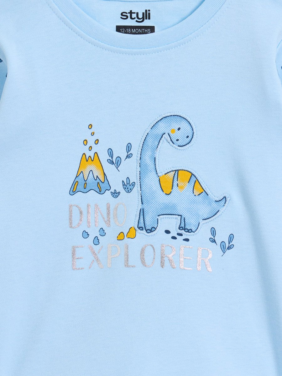 Baby Boy Blue Dino Explorer Cotton T-Shirt and Joggers Set