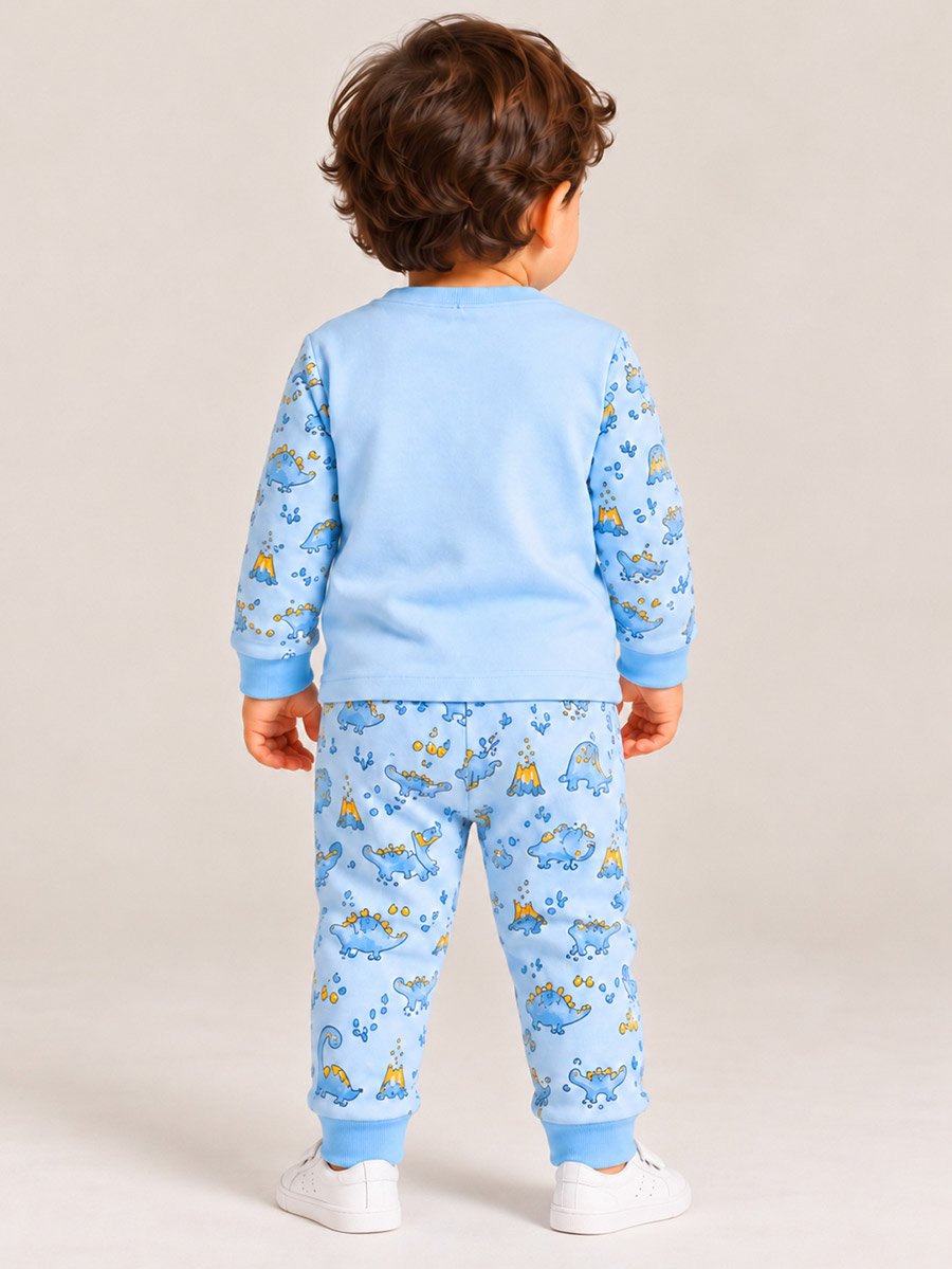 Baby Boy Blue Dino Explorer Cotton T-Shirt and Joggers Set