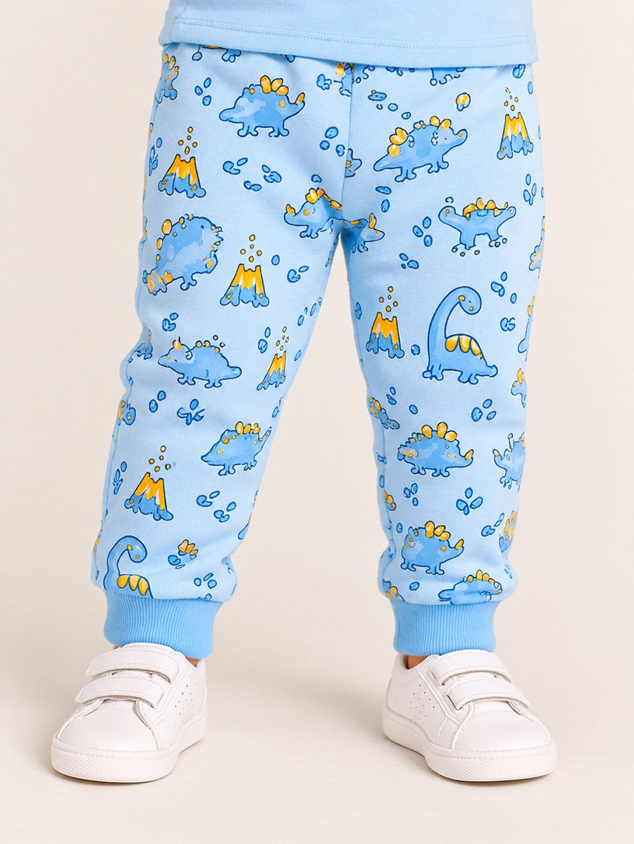 Baby Boy Blue Dino Explorer Cotton T-Shirt and Joggers Set