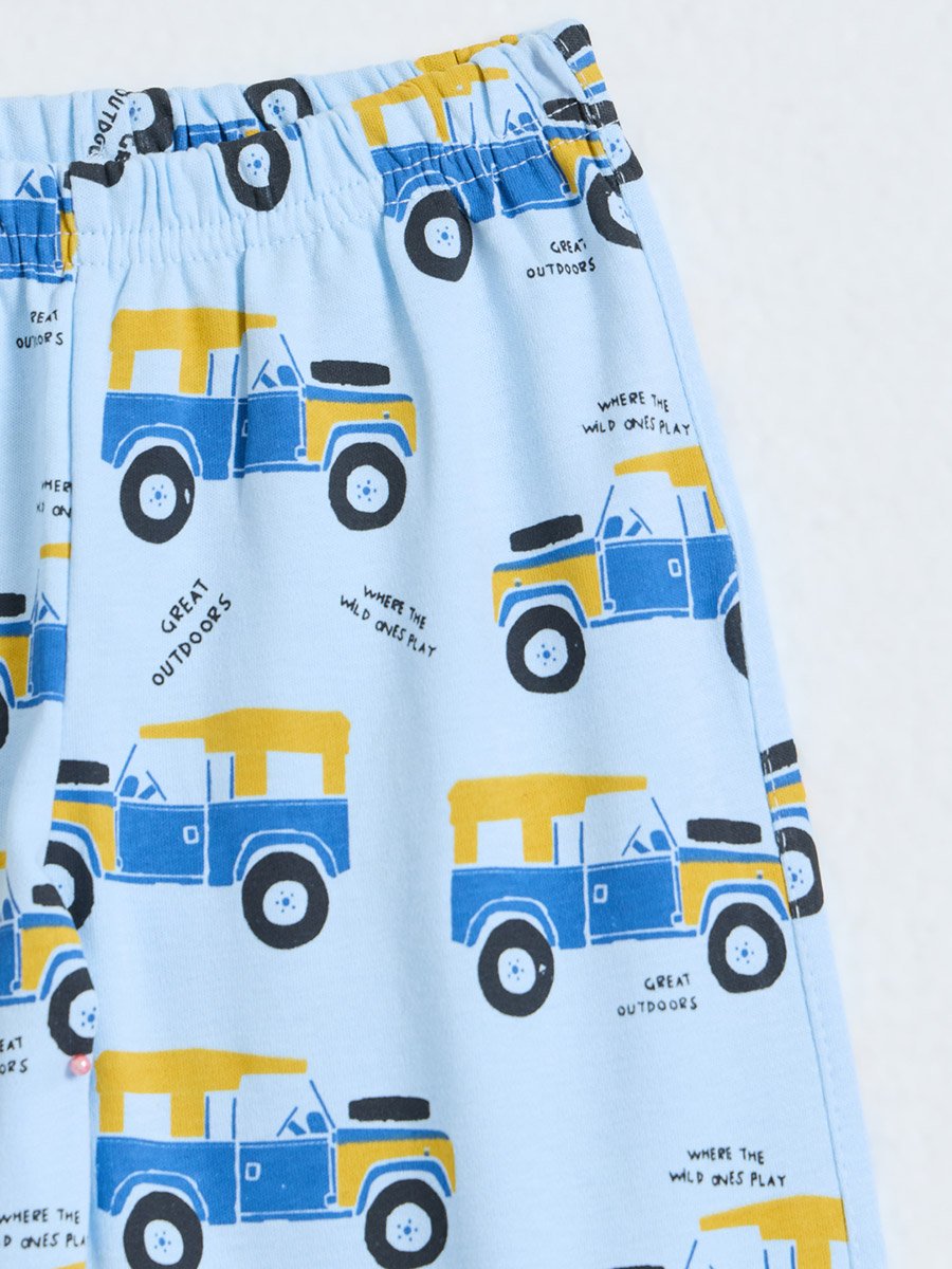 Baby Boys Blue Cotton Car Print T-Shirt and Joggers Set