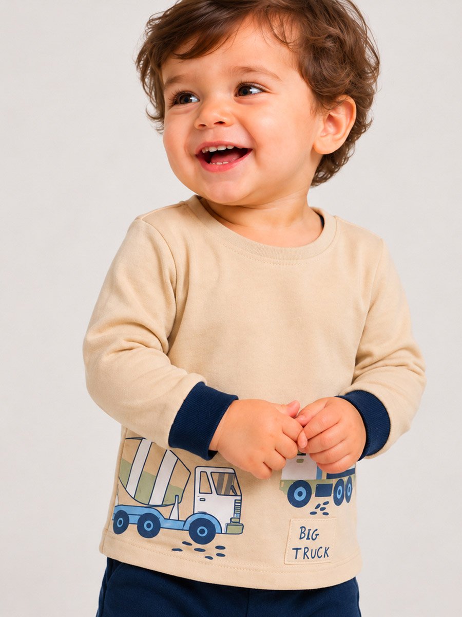 Baby Boy Beige Graphic Cotton T-Shirt and Joggers Set