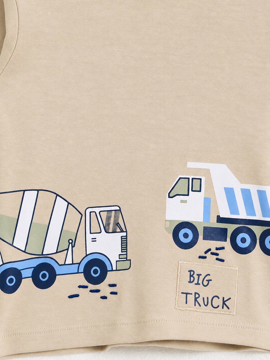Baby Boy Beige Graphic Cotton T-Shirt and Joggers Set