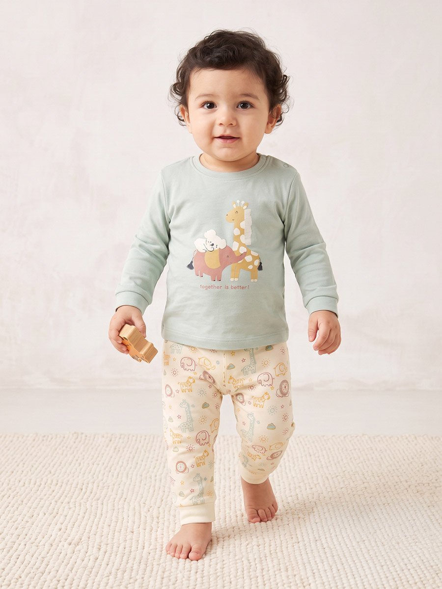 Baby Green Cotton Printed T-shirt and Joggers Set
