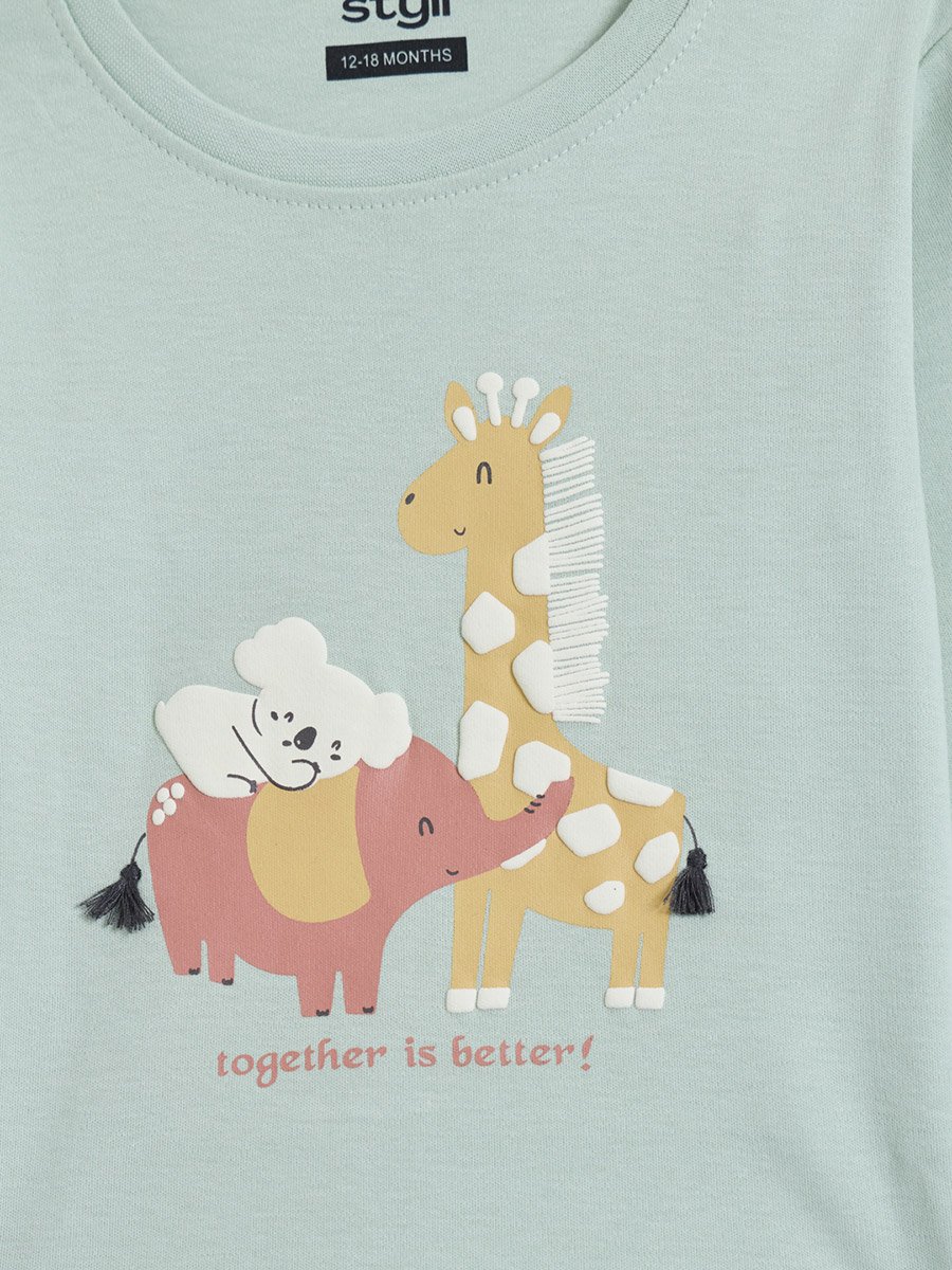 Baby Green Cotton Printed T-shirt and Joggers Set