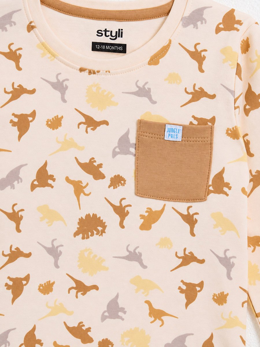 Baby Boy Dinosaur Print Cotton T-Shirt and Joggers Set