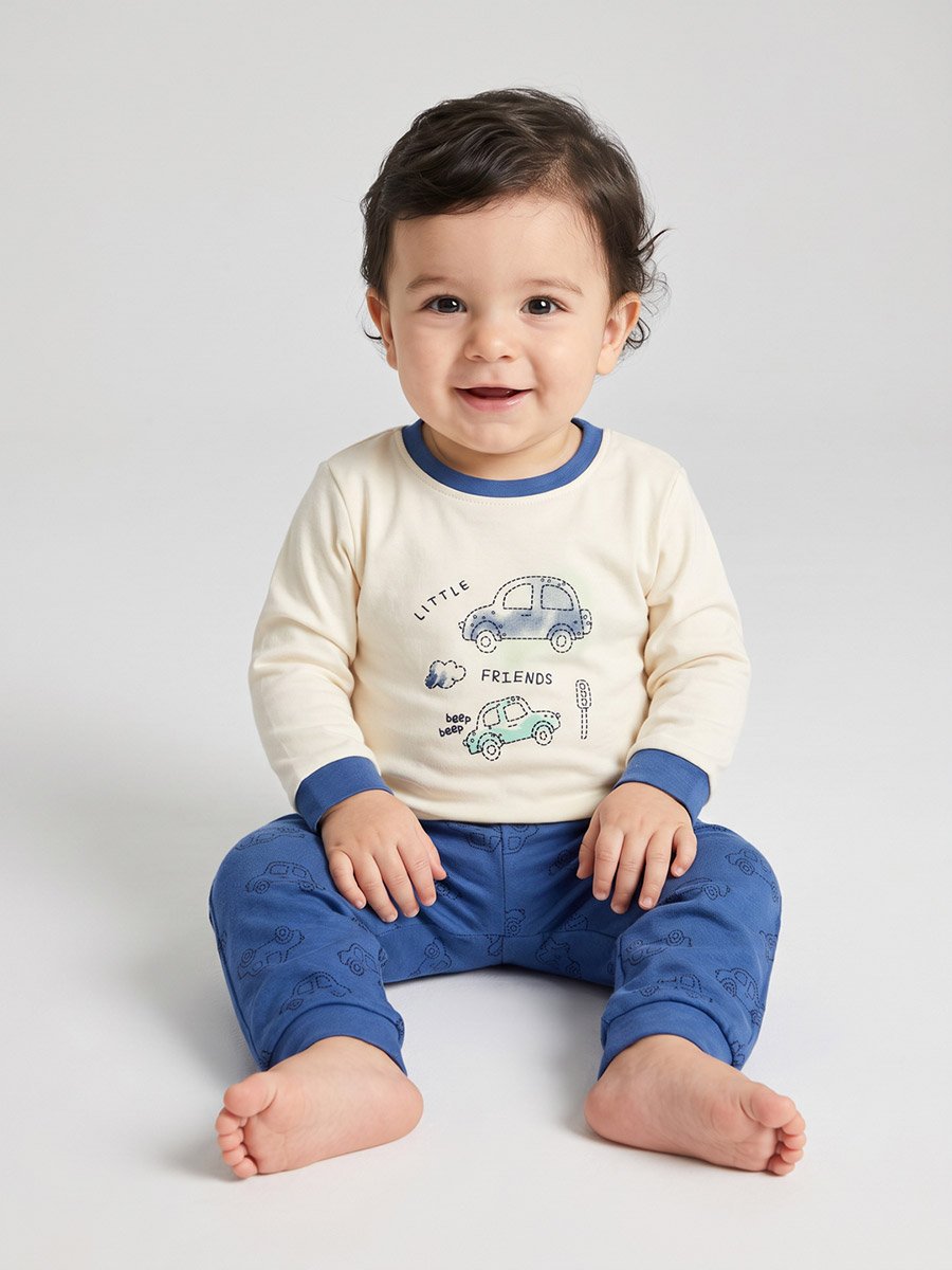 Baby Boy Cotton Car Print Long Sleeve T-Shirt and Joggers Set