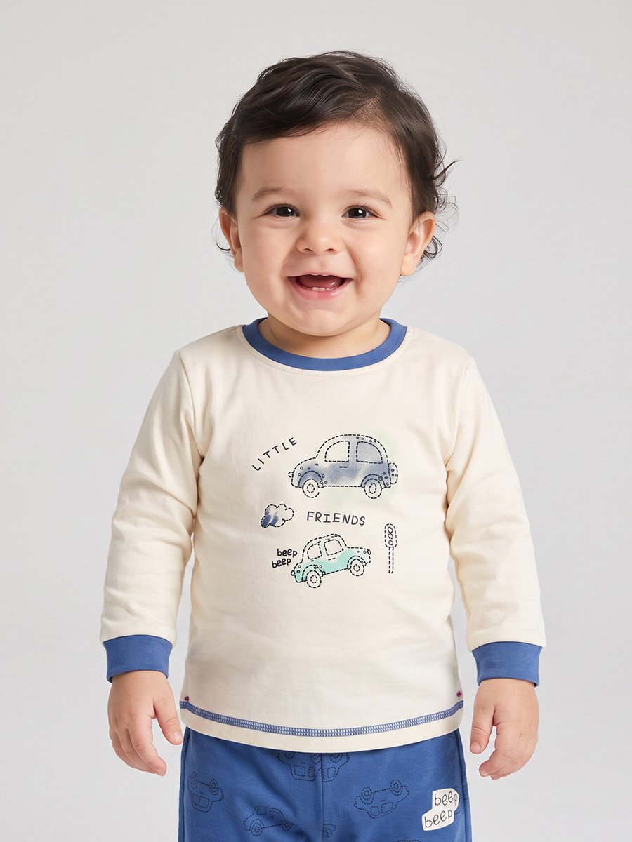 Baby Boy Cotton Car Print Long Sleeve T-Shirt and Joggers Set
