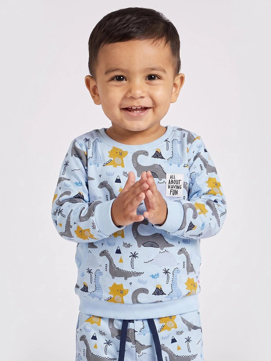 Baby Boy Cotton Dinosaur Print Sweat Top and Joggers Set
