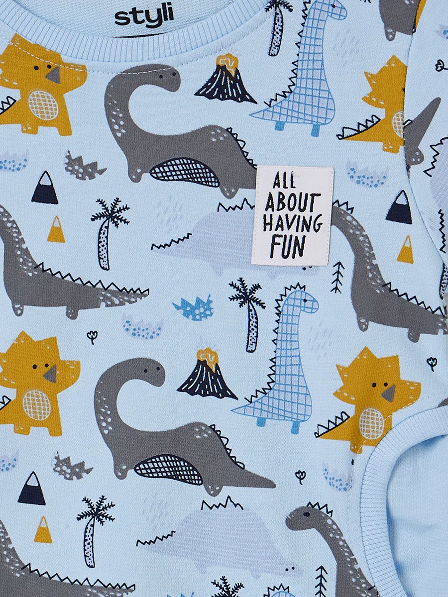 Baby Boy Cotton Dinosaur Print Sweat Top and Joggers Set