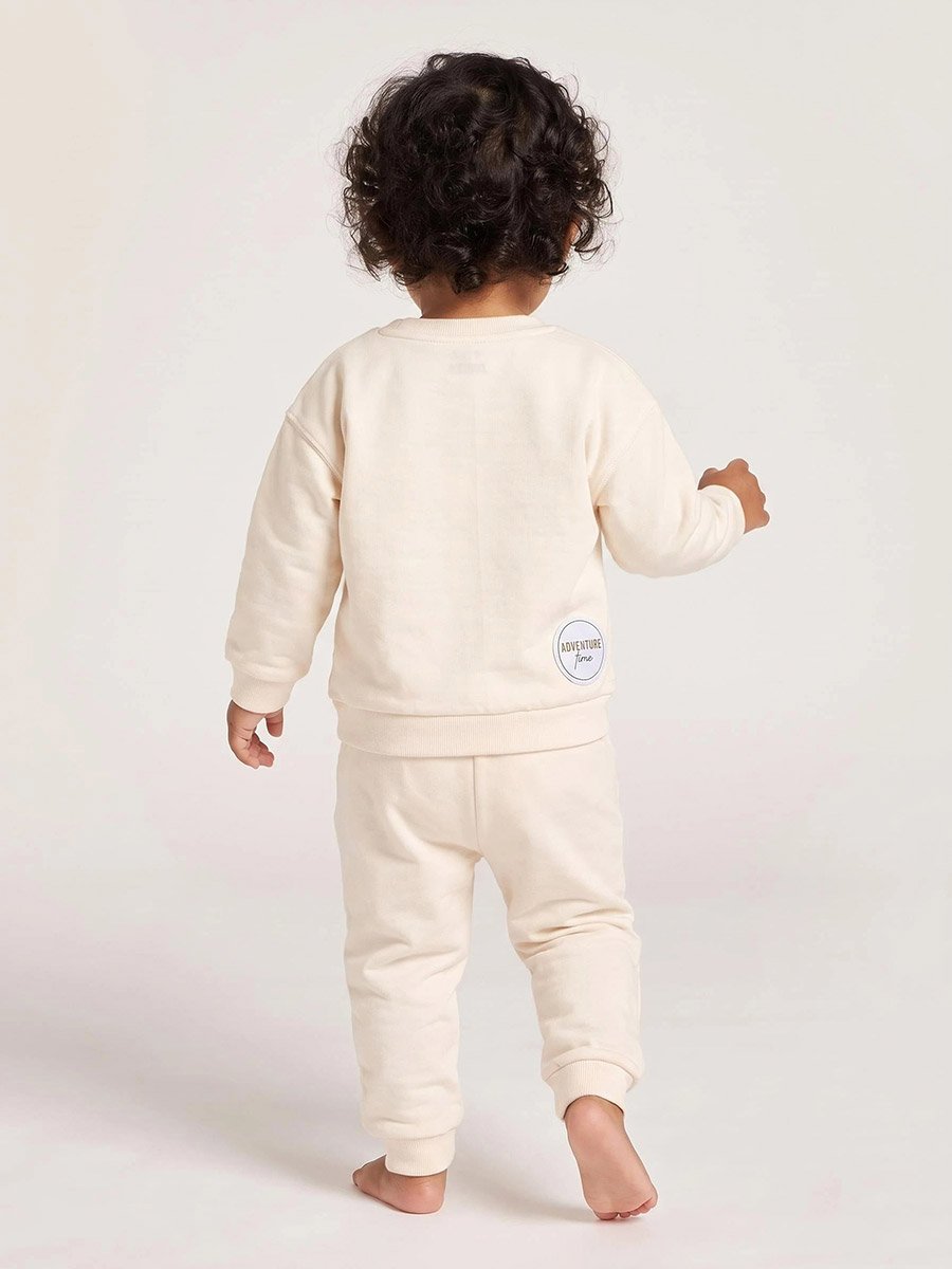 Baby Beige Cotton Round Neck Sweat Top and Joggers Set