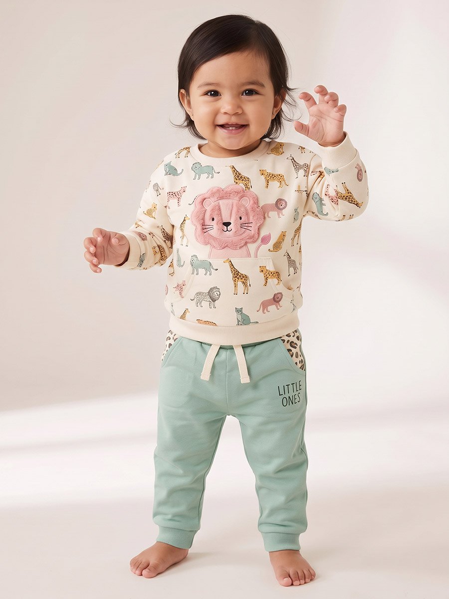 Baby Boy Cotton Animal Print Sweat Top and Joggers Set