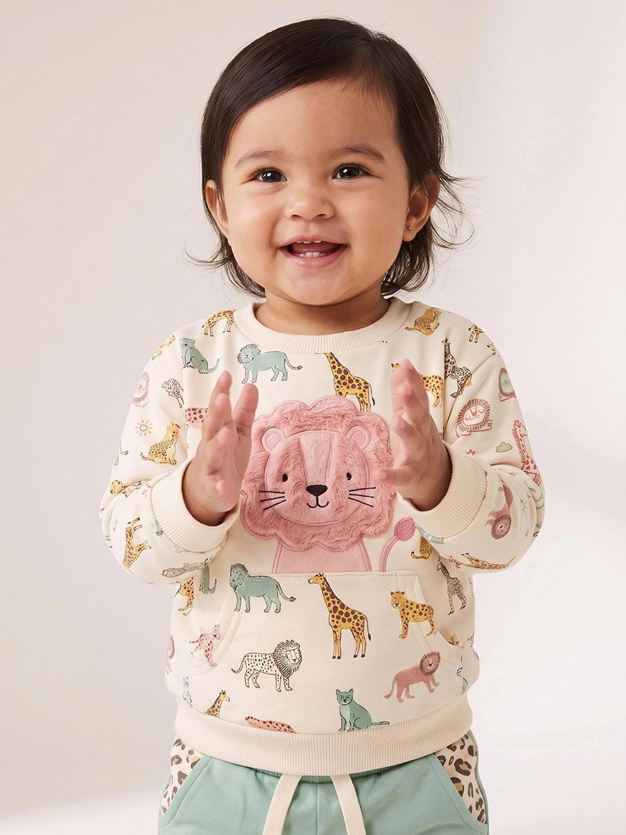 Baby Boy Cotton Animal Print Sweat Top and Joggers Set