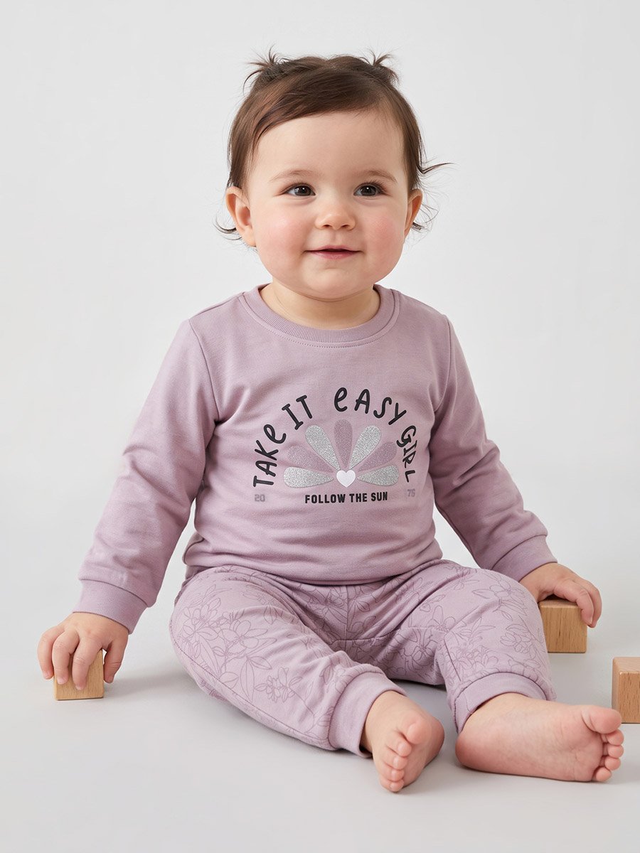 Baby Girl Purple Cotton Knitted Long Sleeve Top and Joggers Set