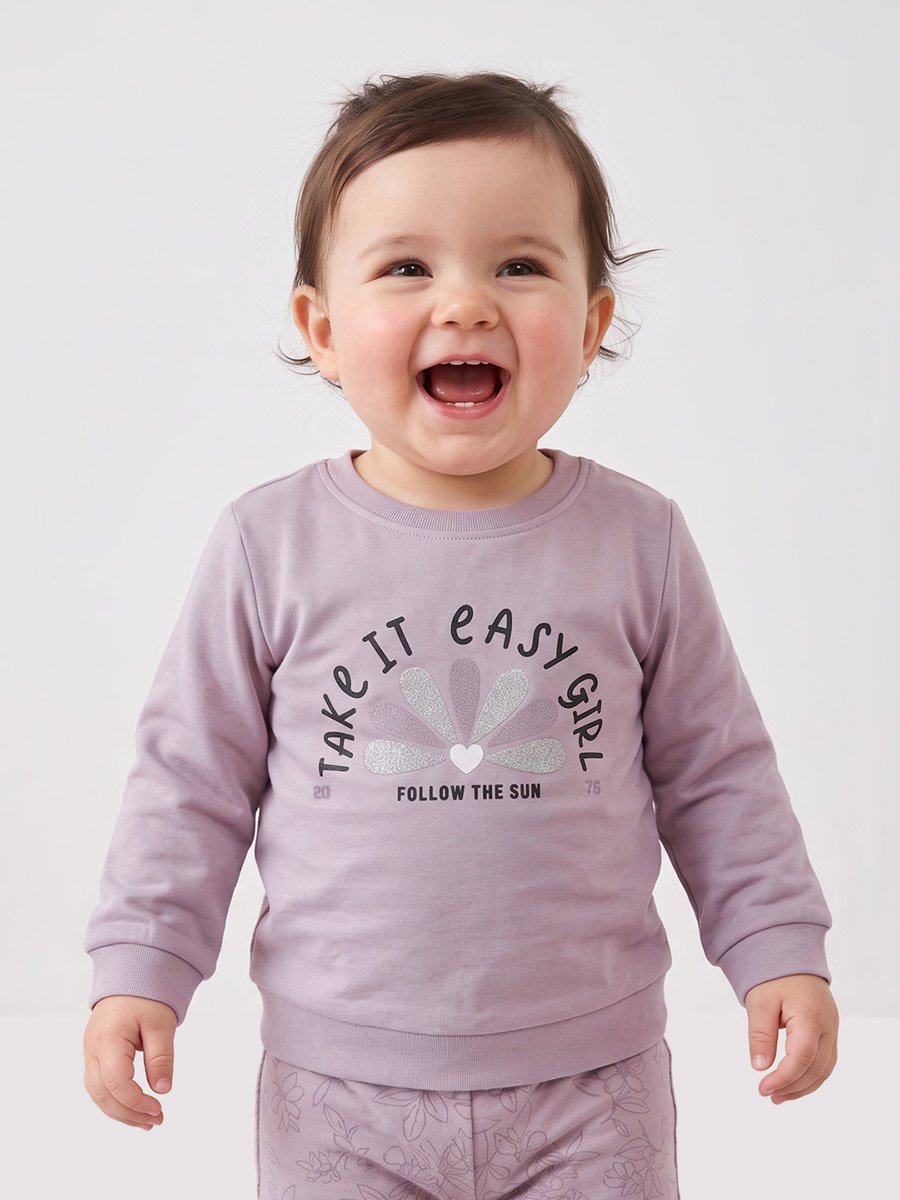 Baby Girl Purple Cotton Knitted Long Sleeve Top and Joggers Set