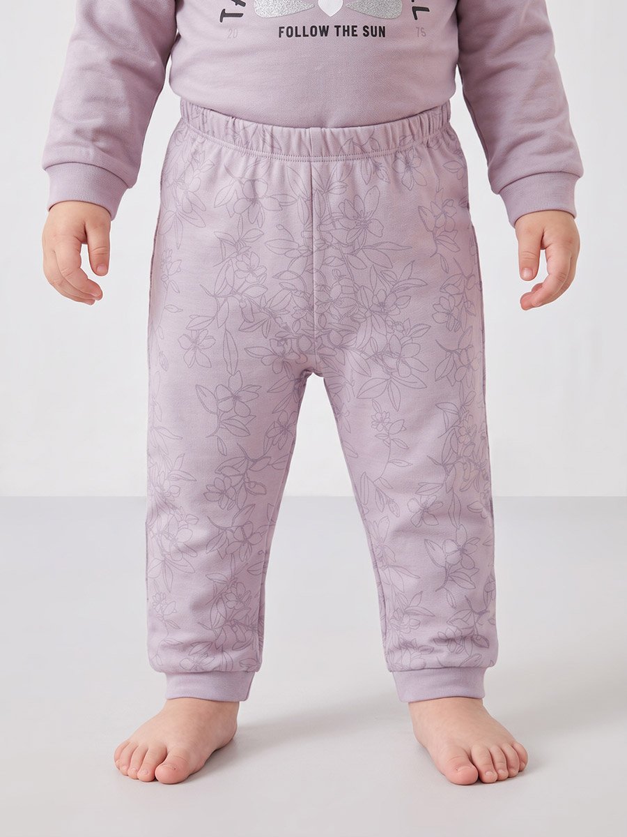 Baby Girl Purple Cotton Knitted Long Sleeve Top and Joggers Set