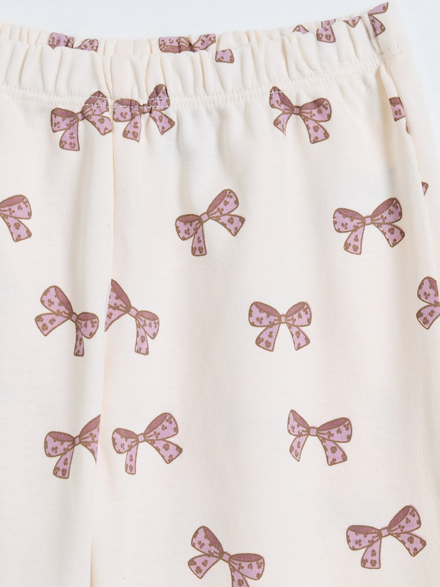 Baby Girl Purple Cotton Long Sleeve Top and Printed Bow Pants Set
