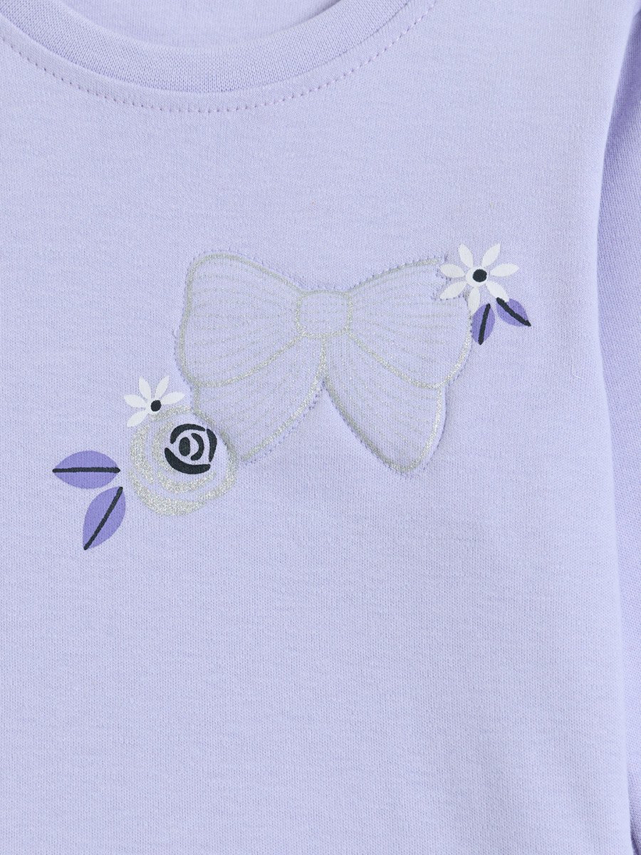 Baby Girl Lilac Cotton Long Sleeve Top and Floral Print Pants Set