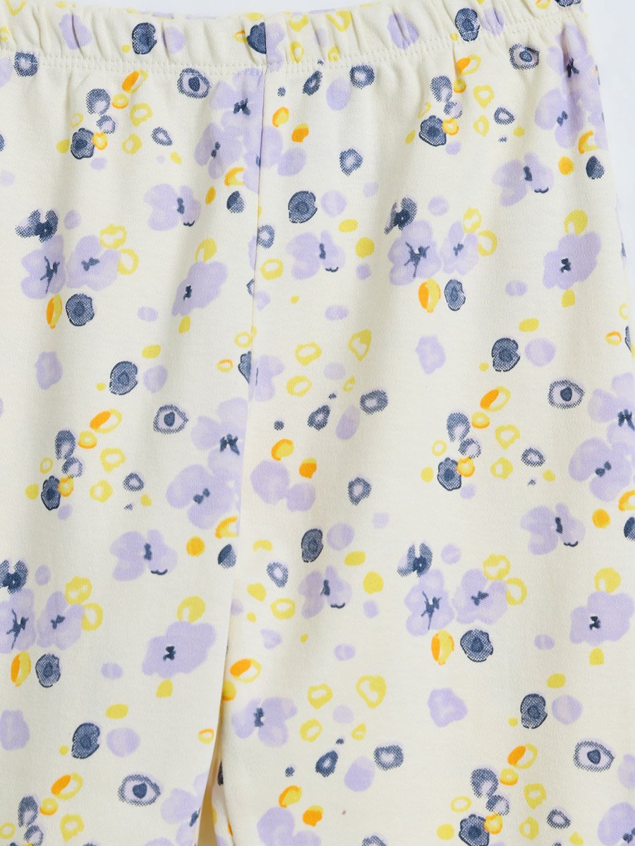 Baby Girl Lilac Cotton Long Sleeve Top and Floral Print Pants Set