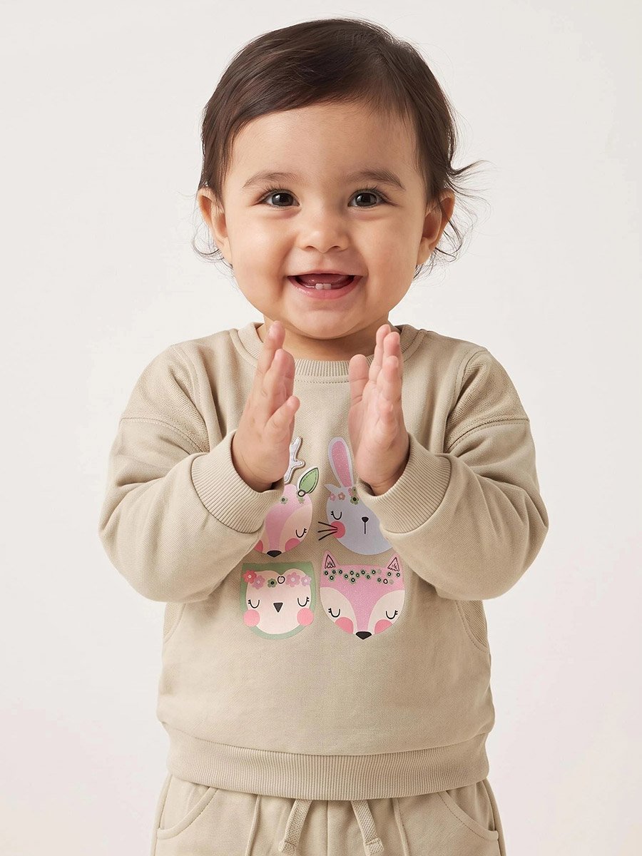 Baby Girl Cotton Graphic Sweat Top and Joggers Set