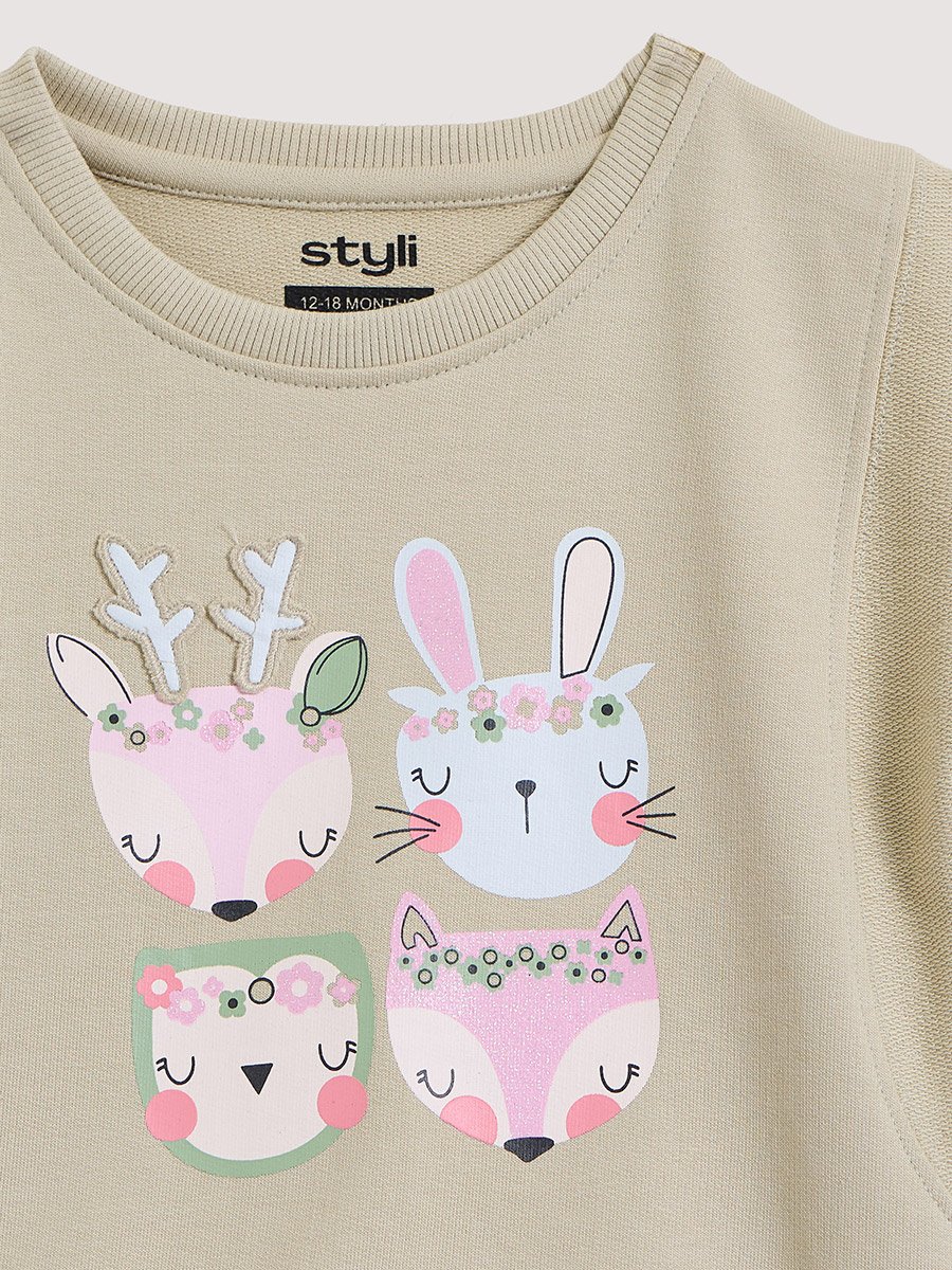 Baby Girl Cotton Graphic Sweat Top and Joggers Set