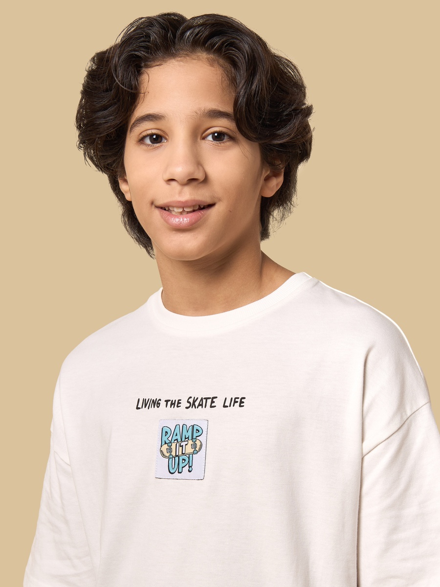 Jacquard Applique Accent Cotton T-Shirt
